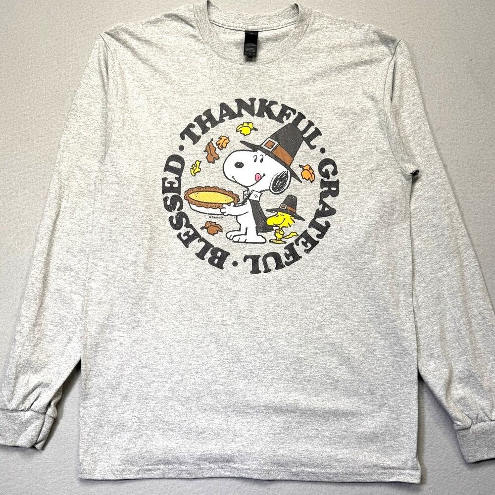 AIRWAVES Men's Peanuts Thankful Grateful Blessed Long Sleeve T-shirt medium $33